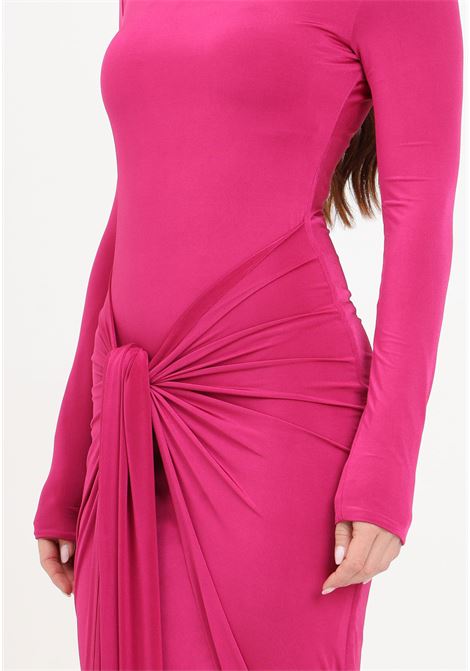 Long draped fuchsia women's dress with shoulder straps and central knot SANTAS | SANTAS BABYFUXIA